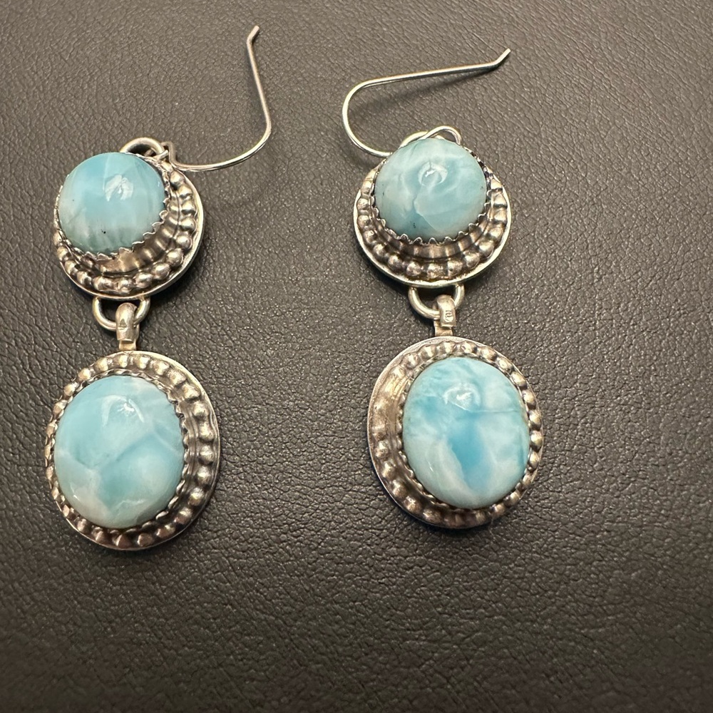 Extremely Rare Larimar gemstone with sterling silver, hand stamped by the artist